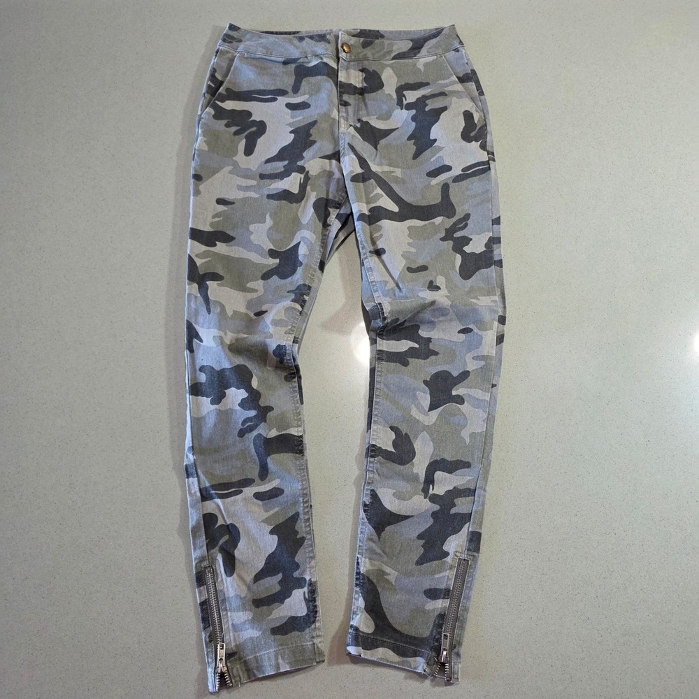 Umgee USA Camo Print Skinny Pants Ankle Zipper Olive Grey Size M
